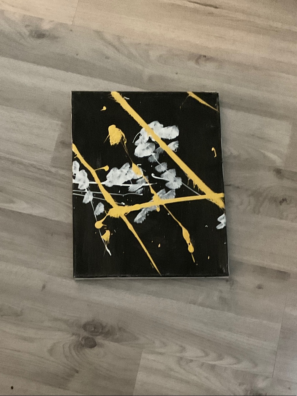 Abstract Black Canvas Wall Art with Yellow and White Accents